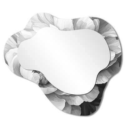 Pivoines en couches monochromes I - miroir mural décoratif de pivoines, miroir de coiffeuse traditionnel, imprimé sur métal