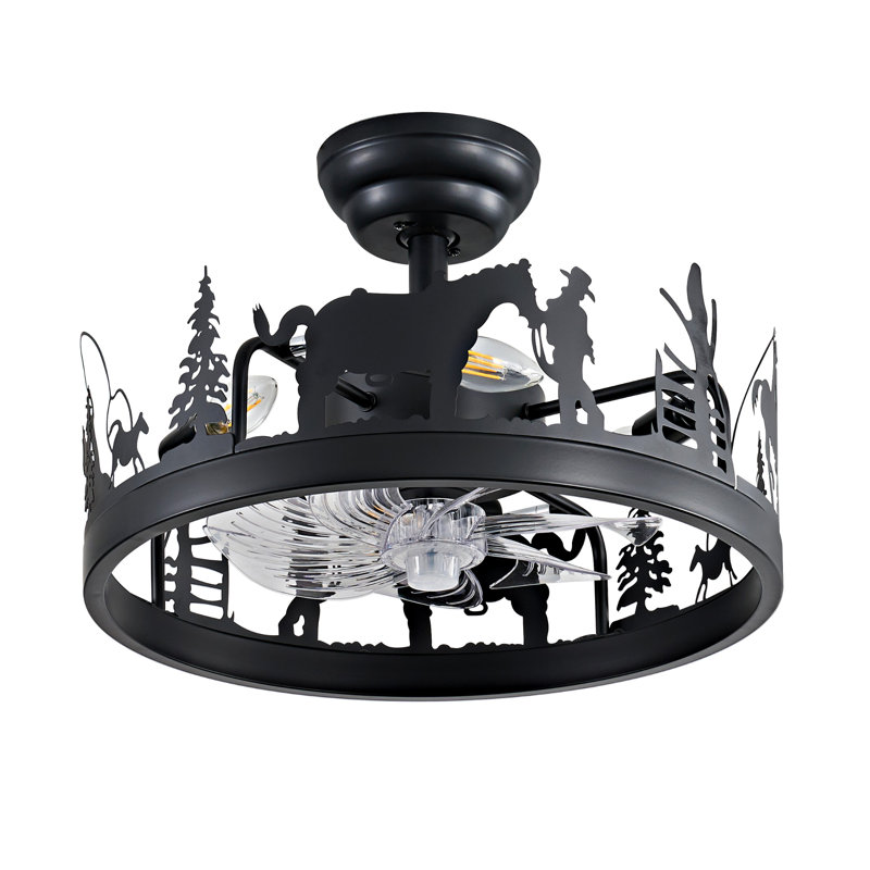 Ventilateur de plafond encastré 17,71 "Farmhouse Western Cowboy avec lumières, pales réversibles et télécommande