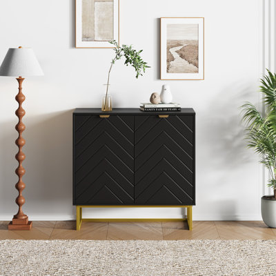 Modern Buffet Sideboard with Herringbone Doors and Shelf Wood Credenza Console Cabinet
