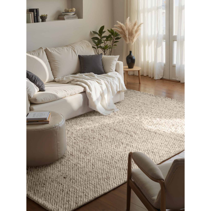 Lyon Wool Hand Woven Area Rug, Rectangle 140 x 200 cm, Light Brown/Beige