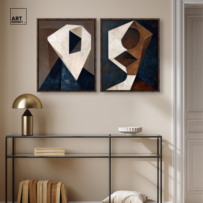 Ensemble de décorations murales modernes facettées, encadrées par Art Remedy, cadre noir, 20 x 24, H 25 po x l 21 po