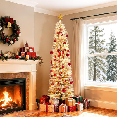 Arbre de Noël illuminé enneigé 9 pi avec 9 lumières blanches chaudes et branches givrées 9 pi