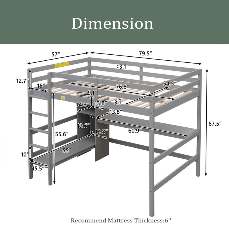 Goober Kids Full Loft Bed, Grey