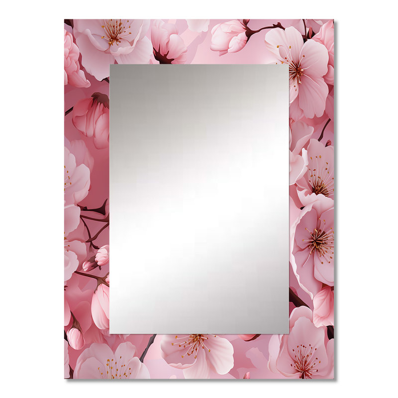 Adji rose Sakura Blossoms Floral - miroir japonais, miroir mural oriental unique, impression d'art en métal, 32 po x 24 po