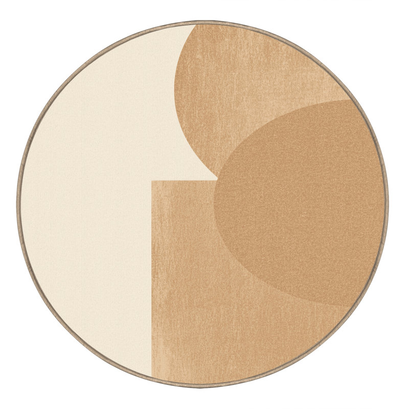 Tapis beige lavable à la machine Carlstadt, Rond 7 pi