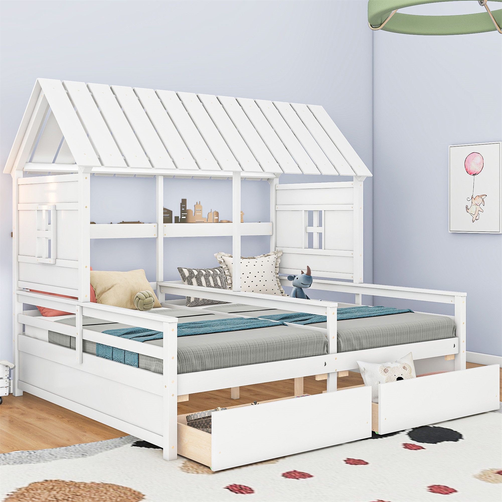 Harper Orchard Twin Size House Platform Beds With Two Drawers For Boy