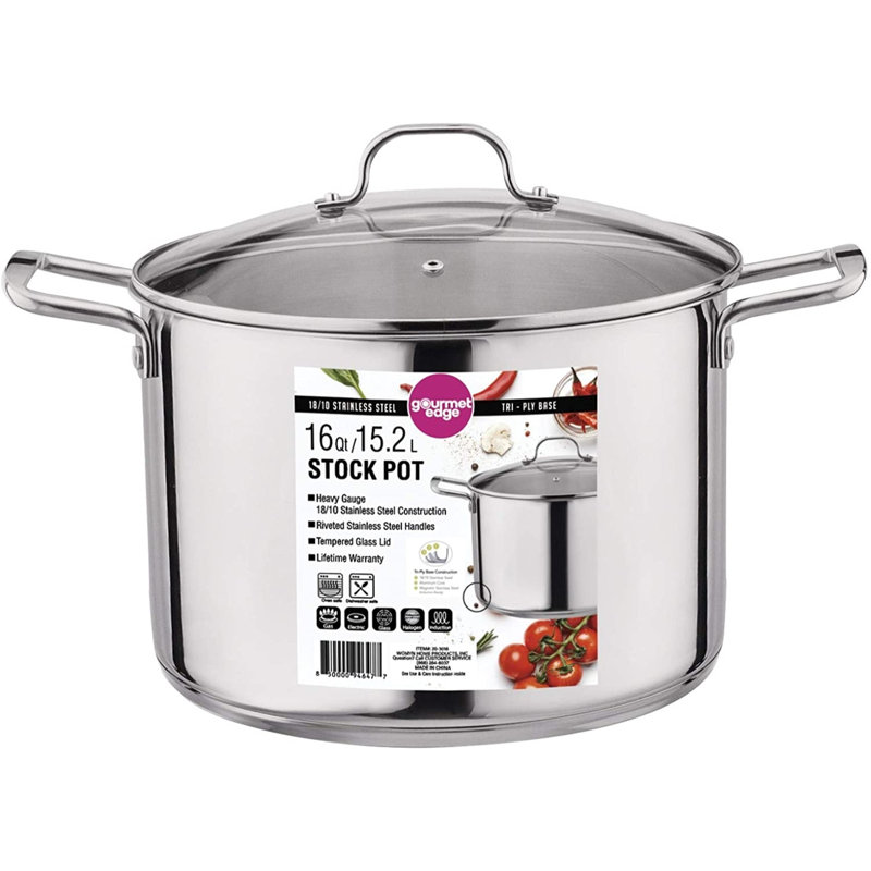 16-Quart Stainless Steel Stock Pot with Glass Lid