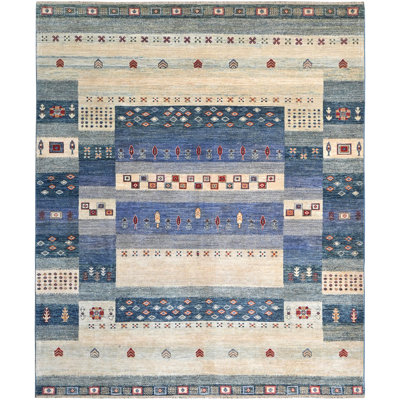 Tapis bleu noué à la main de haute qualité