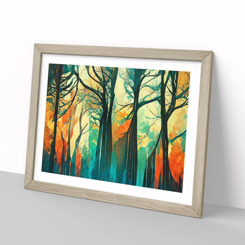 Towering Abstract Forest 1 Piece Single Picture Frame Wall Art, 25cm H x 34cm W x 2cm D, Oak Framed