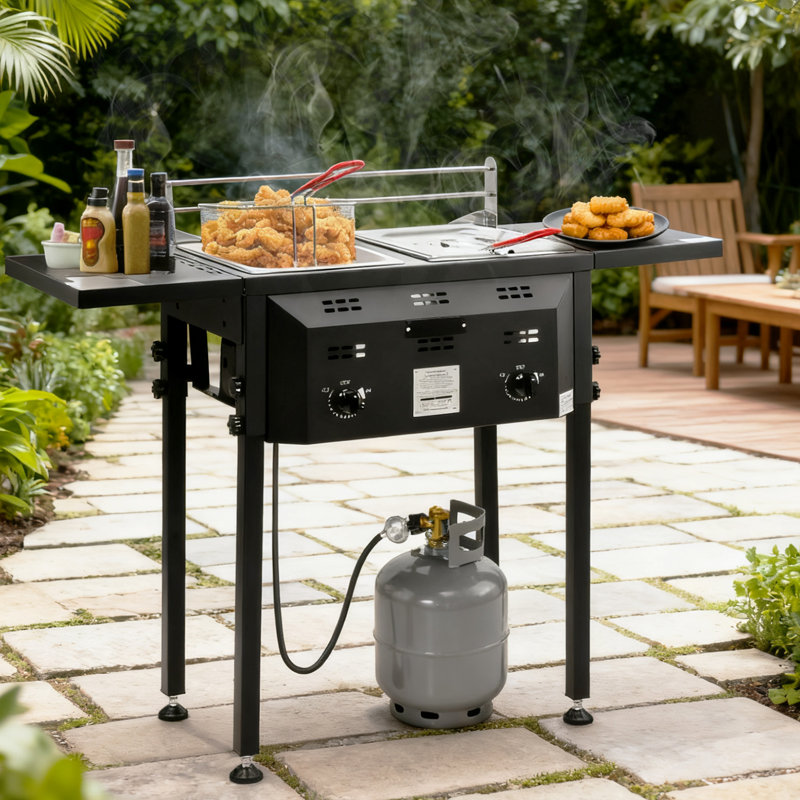 Outdoor Deep Fryer With Dual 8QT Stainless Steel Tank & Basket