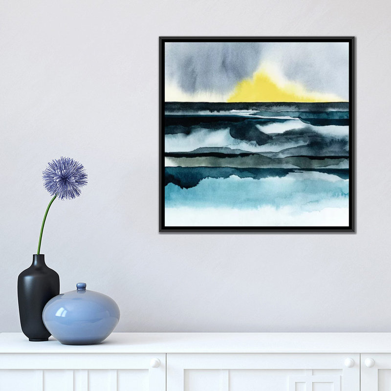 « seaside brume i », impression sur toile, H 18 po x l 18 po x P 1,5 po, Toile avec cadre noir, Pas de tapis