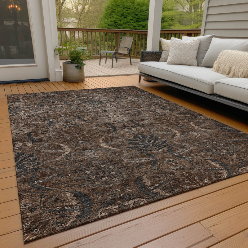 Tapis intérieur / extérieur lavable à la machine Chayil, Rectangle 9 pi x 12 pi