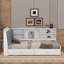 Lit plateforme simple en bois avec tête de lit, tablettes et tiroirs de rangement-1132938174