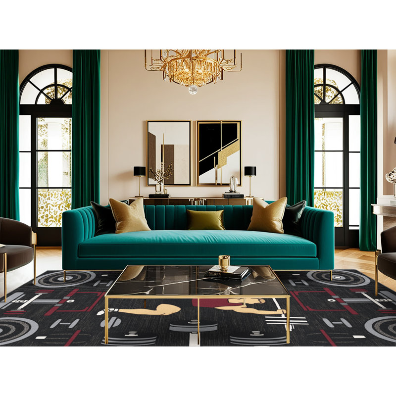 Washable Powerlifting Sports Area Rug, Square 8' x 8'