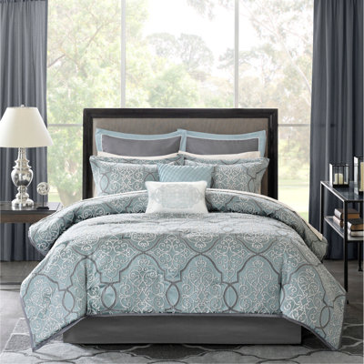 12 Piece Comforter Set With Cotton Bed Sheets Blue
