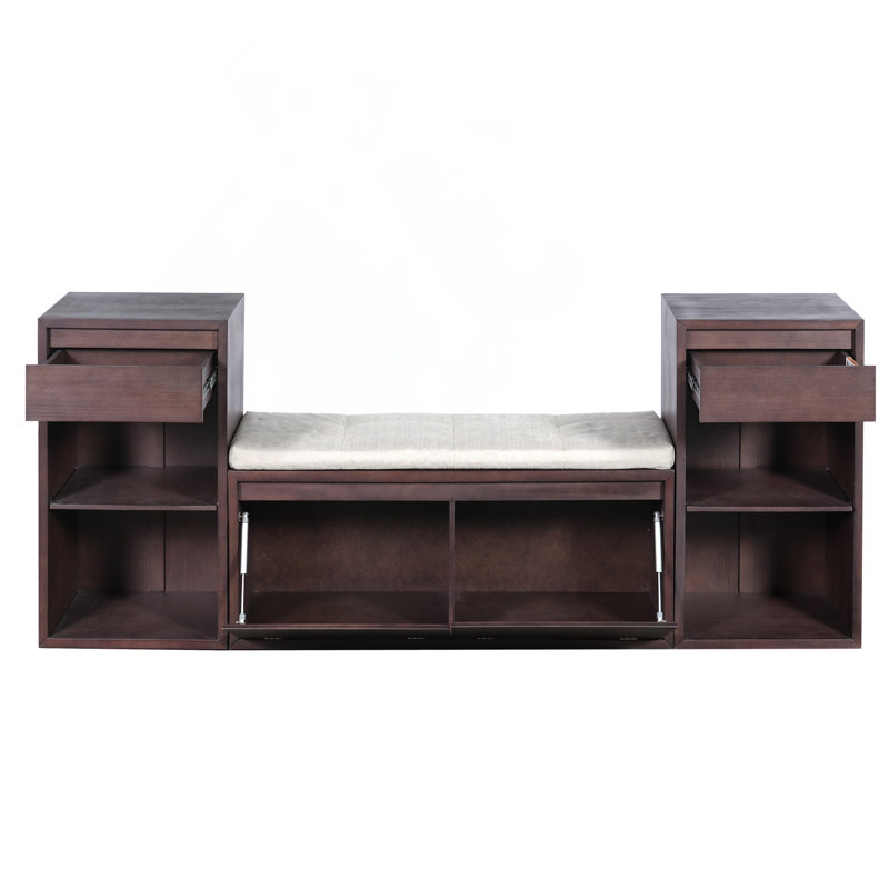 Banc de rangement tout-en-un pour hall d'entrée avec coussin et tiroirs, Espresso / Patchwork, Espresso