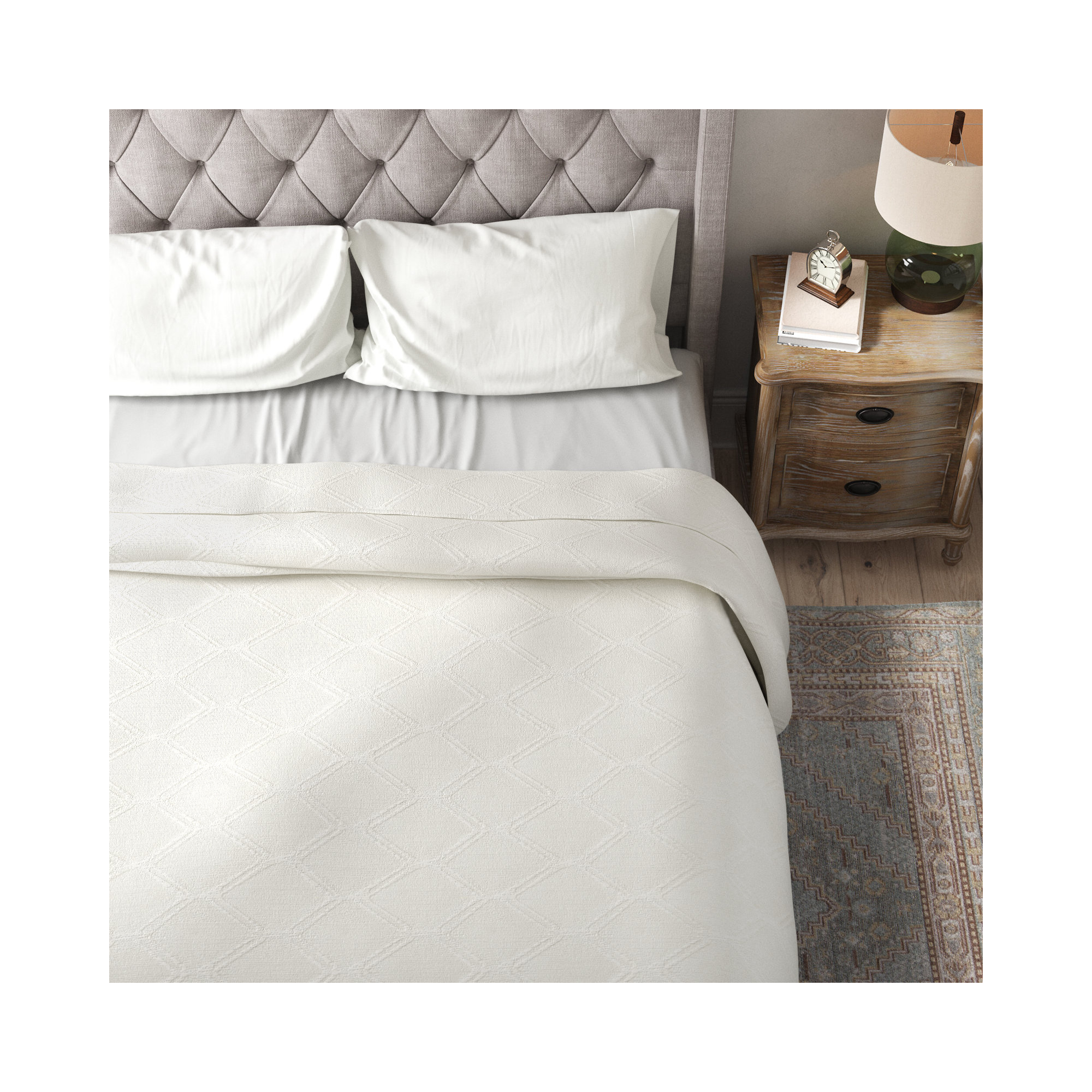 Barry Single Coverlet, Ivory, Queen Coverlet