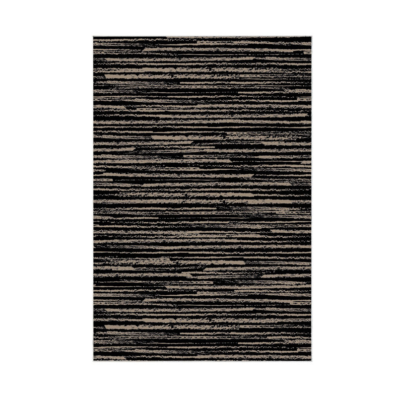 Striped Machine Woven Polyamide Area Rug in Black, Runner 3'3" x 9'10"