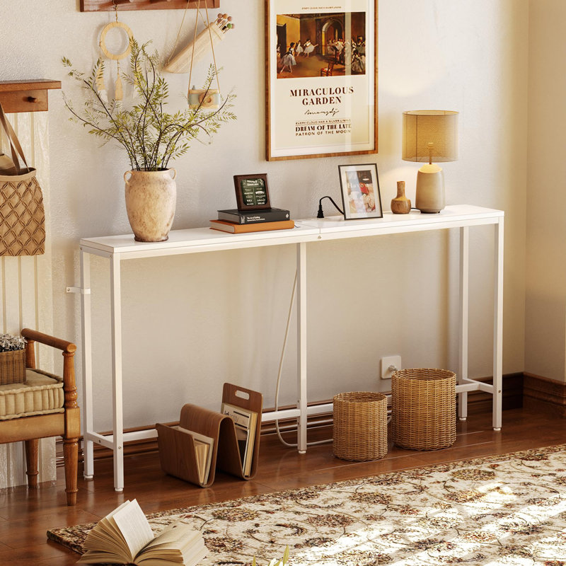 70" W Console Table with Outlet, White, White