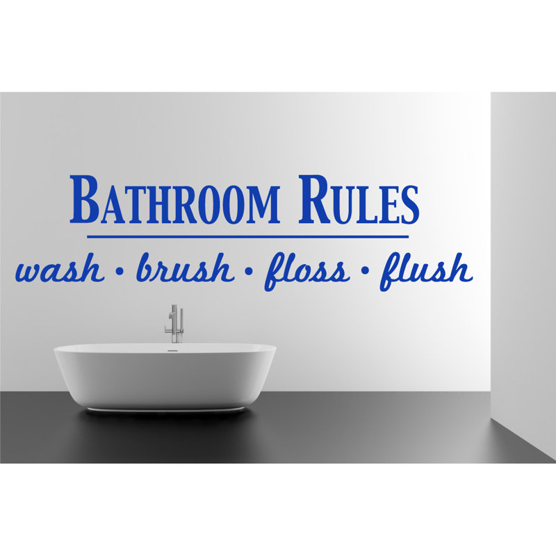 Décalcomanie murale règles de salle de bain, H 17 po x l 65 po x P 0,01 po, Bleu foncé