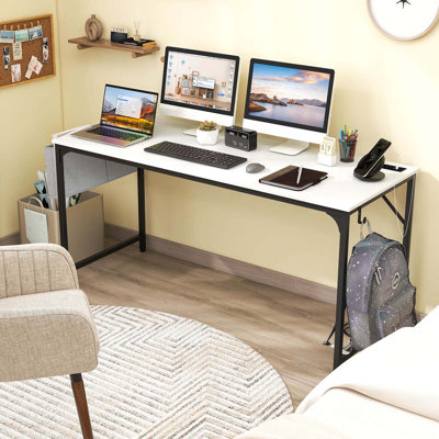 Ebern Designs 60" Modern Computer Desk With Charging Station With Storage Bag & Headphone Hook White
