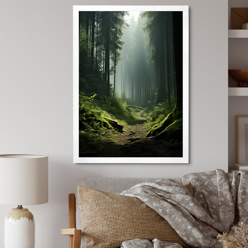 «Deep Into The Forest» - art mural forêt, H 20 po x l 12 po x P 1 po, Cadre simple blanc
