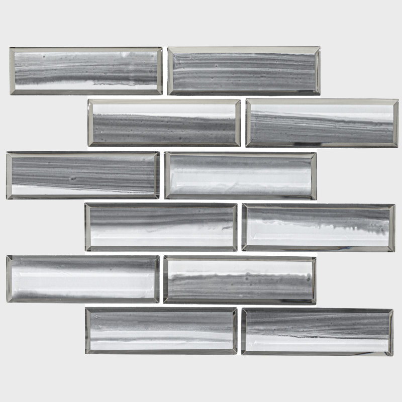 Rivella Kasumi Gris Subway 12 in. x 12 in. Glossy Glass Mosaic Wall Tile
