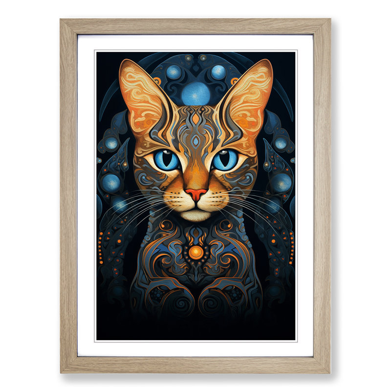 Bengal Cat Art Nouveau - Framed Print, 46cm H x 34cm W, Oak Framed