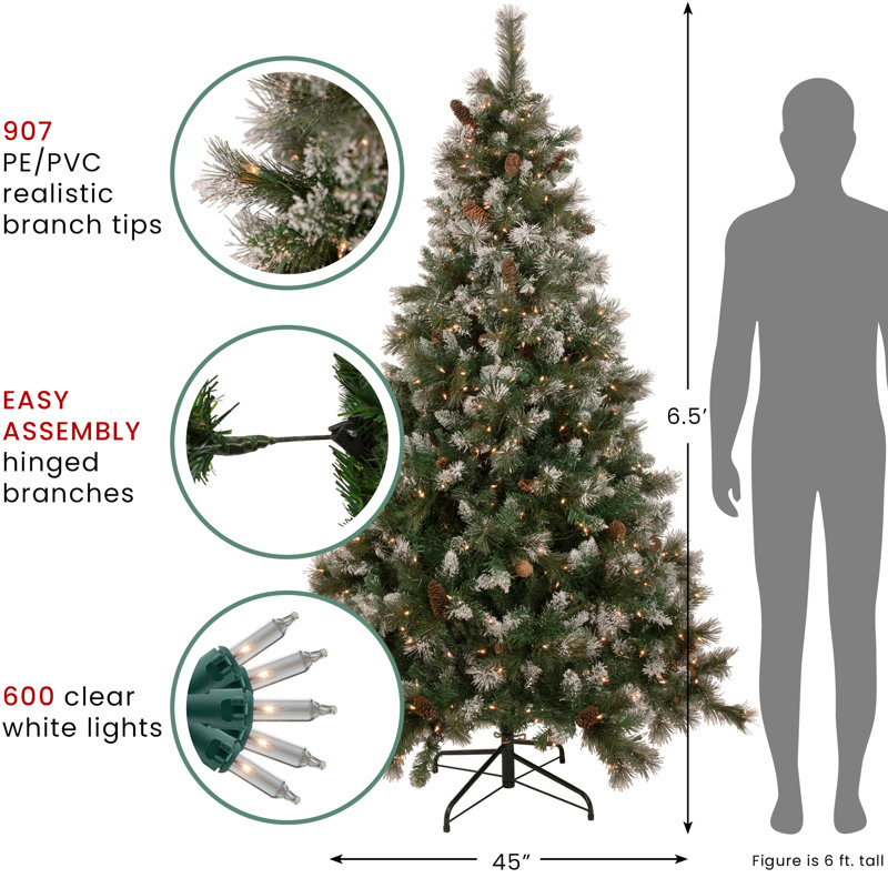 6.5' Pre-lit Snow Valley Pine Artificial Christmas Tree Clear Lights