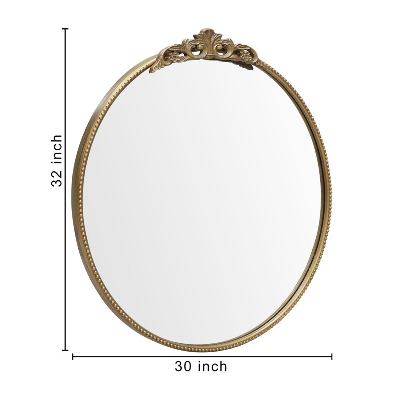 Kherington Vintage Metal Decorative Wall Mirror, Gold, Round, 30" x 32"