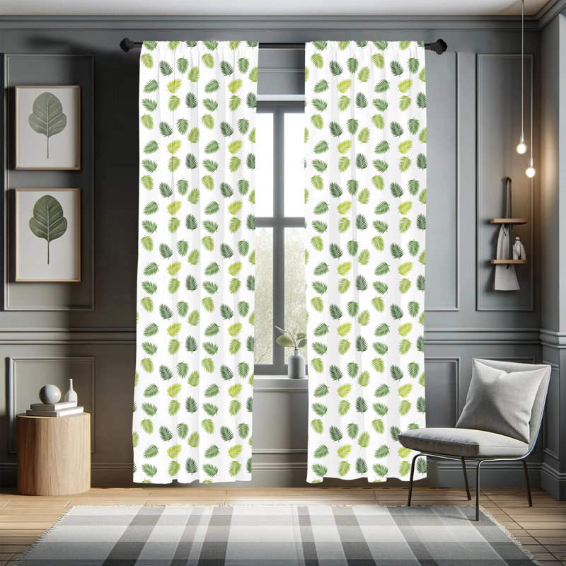Jungle Leaves Floral Semi-Sheer Rod Pocket Curtain Panels, 28" x 63"