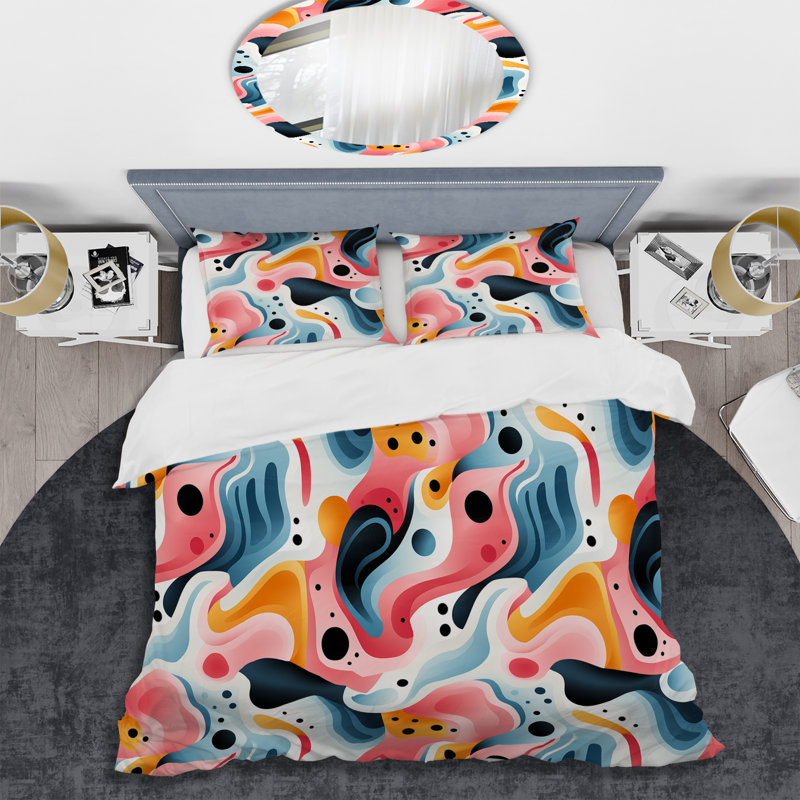 Ensemble de housse de couette rose et bleu, Housse de couette pour grand lit et 2 taies décor