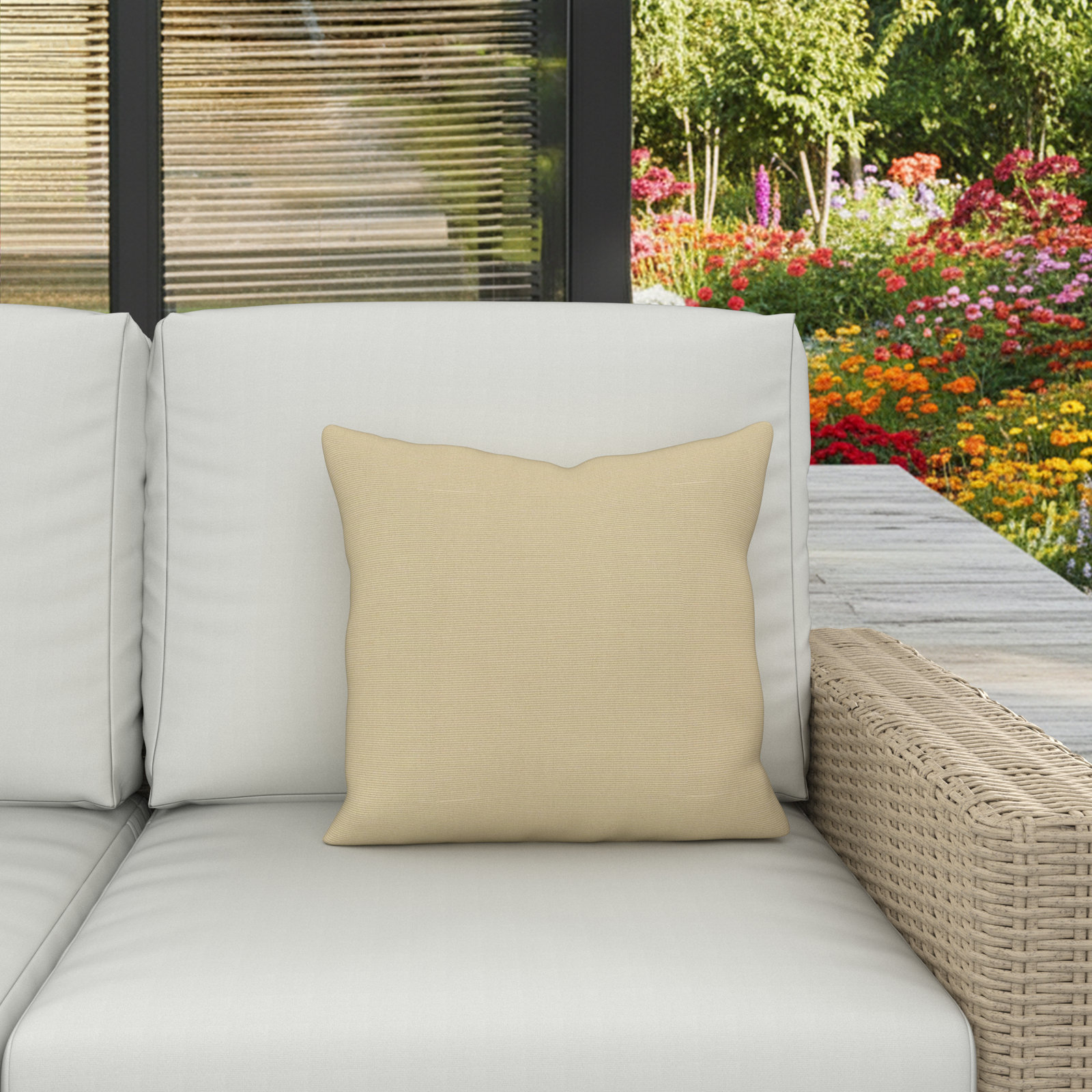 Indoor/Outdoor Throw Pillow, Square 18", Antique Beige Sunbrella® Canvas