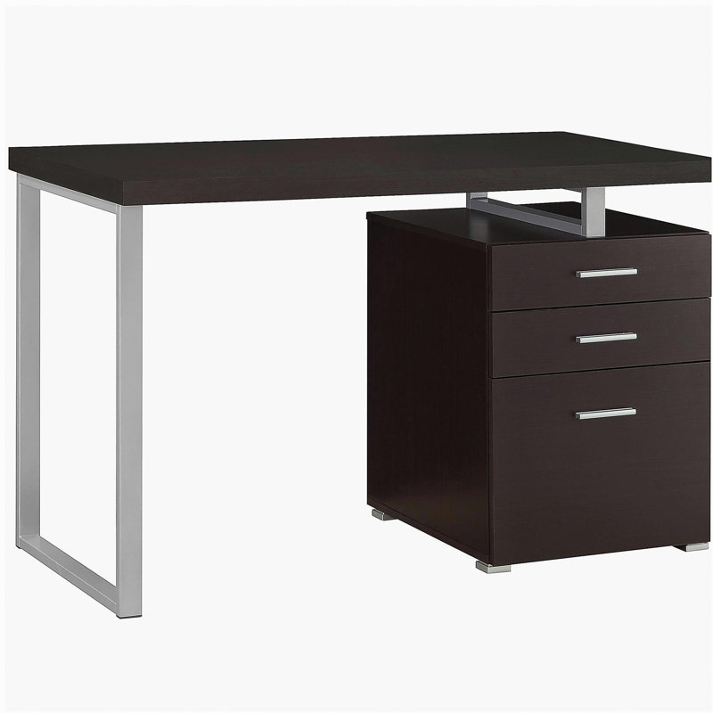 Bureau réversible à 3 tiroirs Cappuccino, Cappuccino / Argent