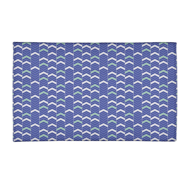 Tapis bleu / blanc doublé à chevrons, Rectangle 3 pi x 5 pi