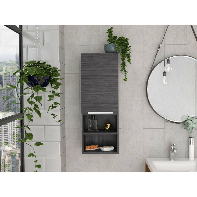 Armoire à pharmacie, deux tablettes, armoire à une porte, deux tablettes intérieures, Gris