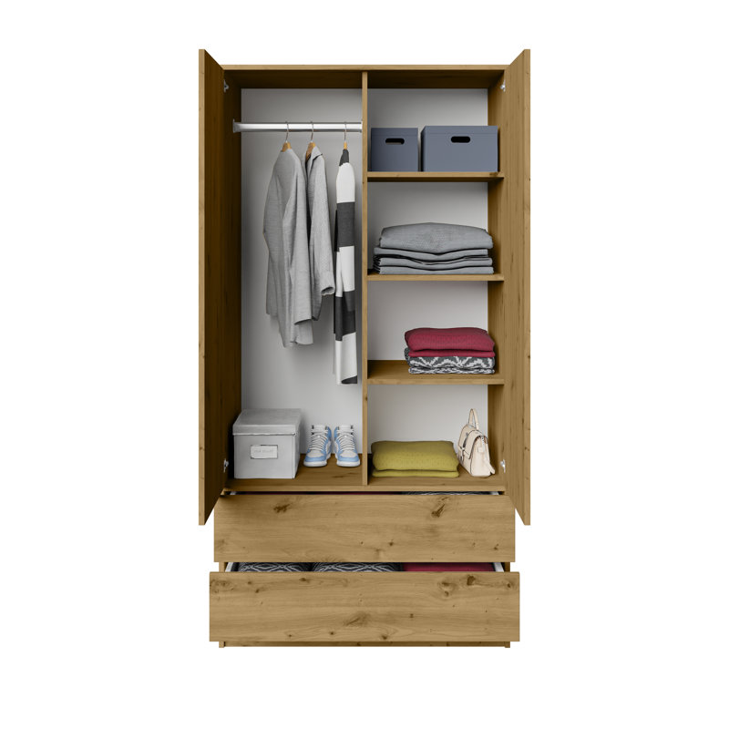 2 Door Manufactured Wood Wardrobe, Oak