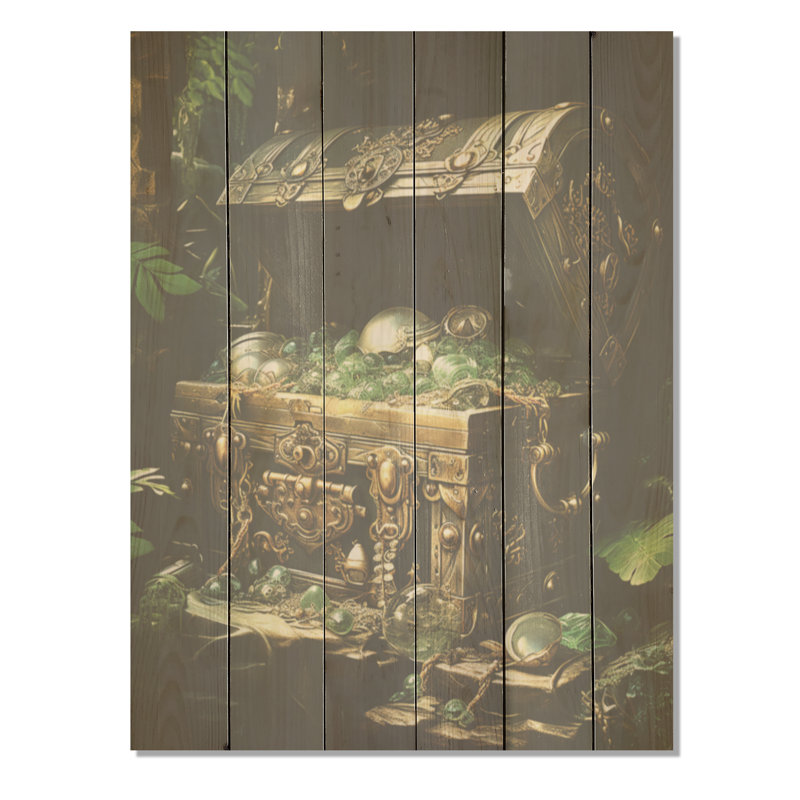 Coffre à trésors cachés - pirate de mer, art sur bois de pin naturel, H 32 po x l 24 po