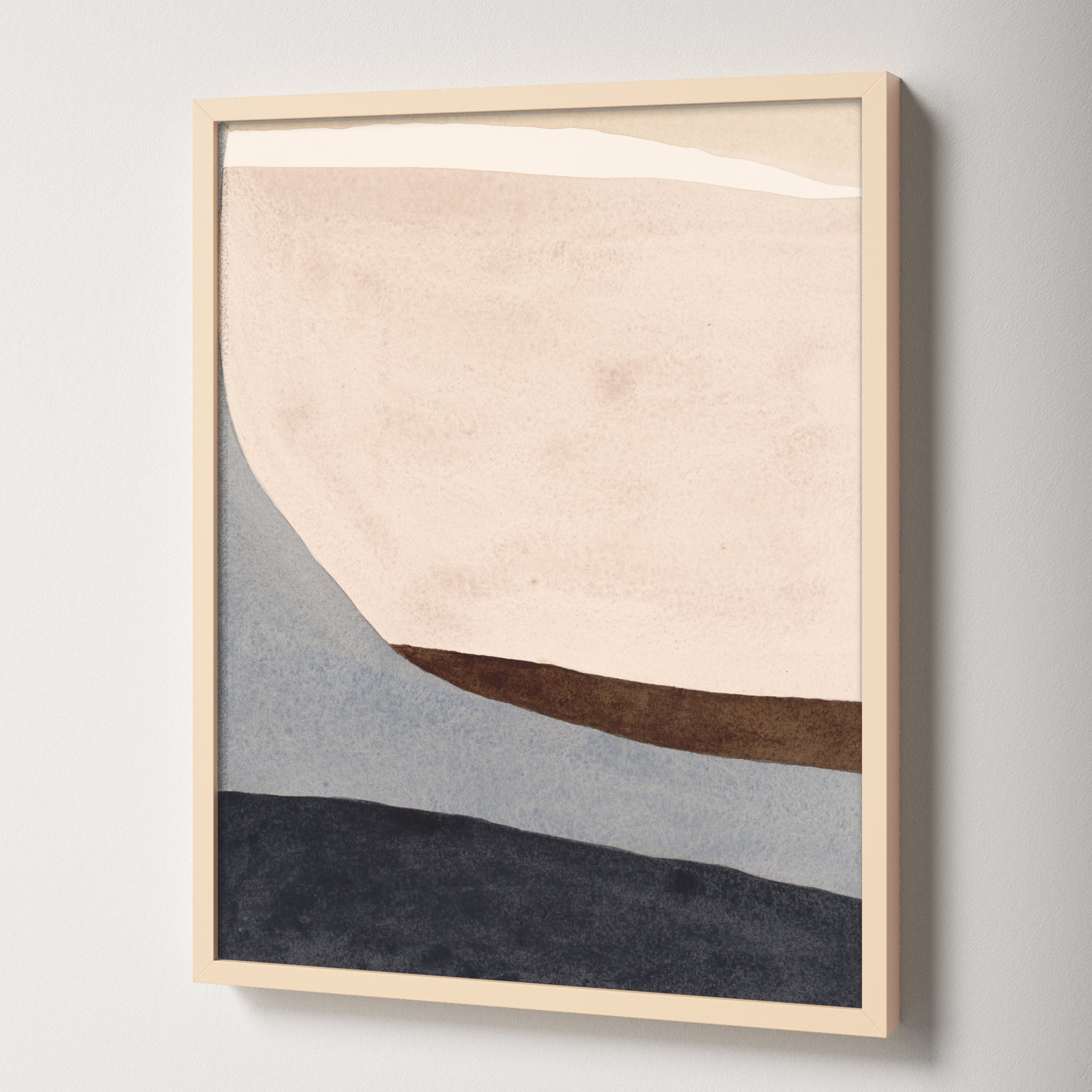 Divided "Divided by Blue 2" Painting, Brown Framed, 30" H x 24" W x 1.25" D