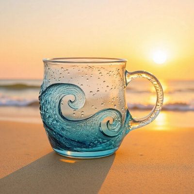 a cup Sea Glass Wave Mug 12  Handcrafted  Glass Mug With Textured Themed Coffee Cup For Tea Coffee Beachs Surf Lover