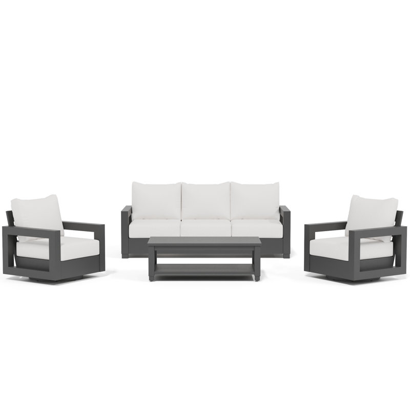 Ensemble de 4 chaises d'extérieur Modern, 4 pièces: table, canapé, 2 chaises, White Cushion/Black Frame