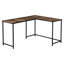Bureau en L pour la maison, 147 cm (58 po), plateau en stratifié brun, structure en métal noir, style moderne, aspect bois recyclé.