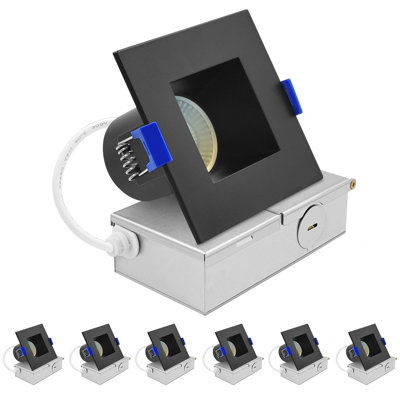Plafonnier encastré carré DEL Luxrit 3 pouces J-Box 8W 5CCT sélectionnable 2700K-5000K, 740LM, intensité variable, sans lumière, gradué, homologué IC, ETL, paquet de 6