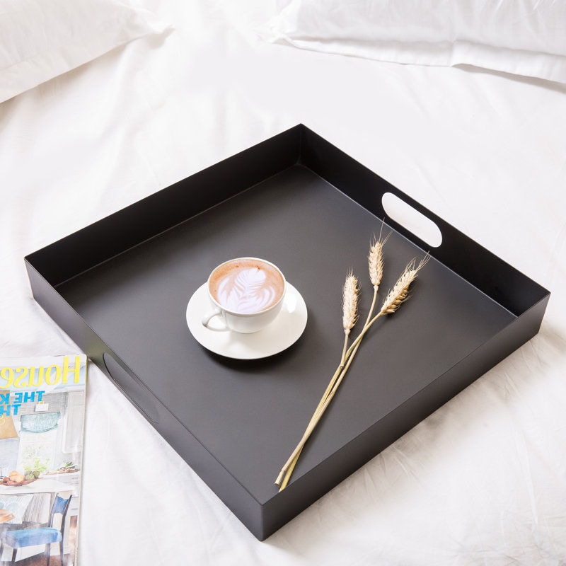 Decorative 16 Inch Matte Black Square Tray