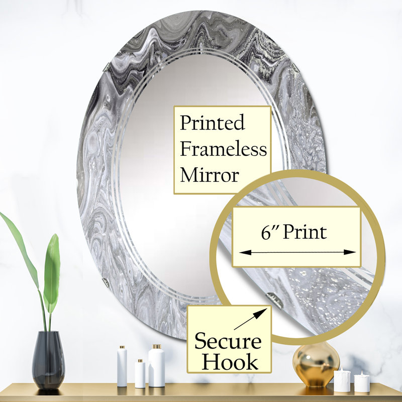 Grey Abstract Liquid Art - Modern Bathroom / Vanity Mirror, 36" x 24"