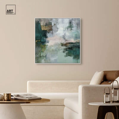 "Glassy Marsh I", impression sur toile encadrée par Art Remedy, cadre blanc, 40 x 40