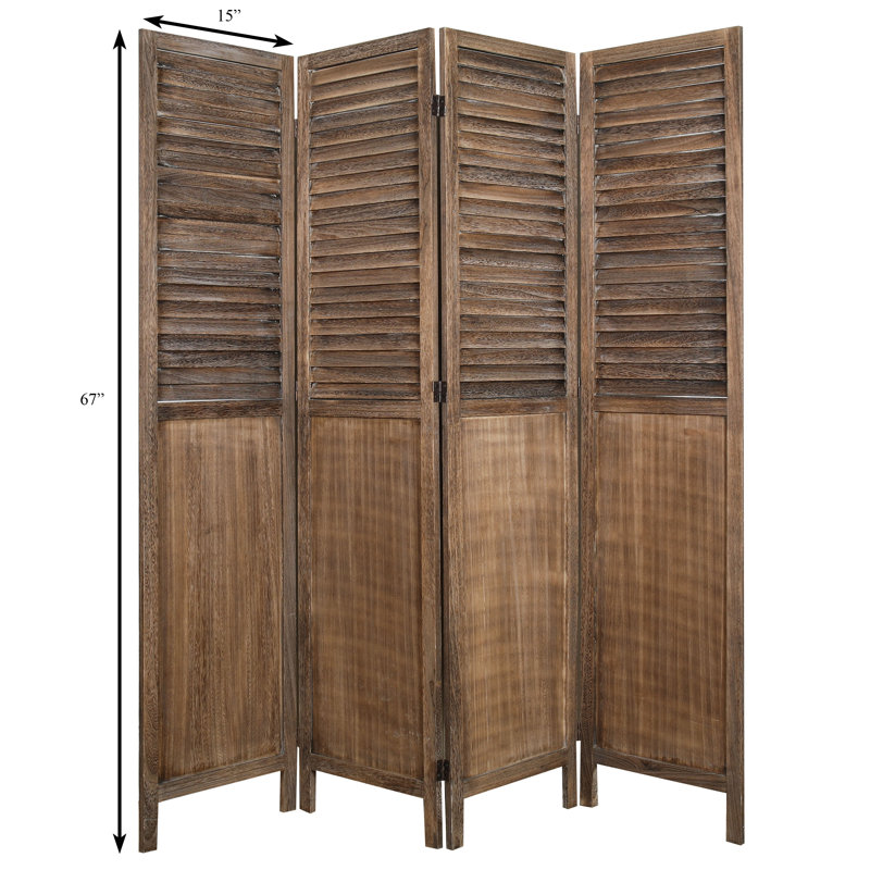 Rustic Brown Paulownia Wood 4-Panel Folding Room Divider