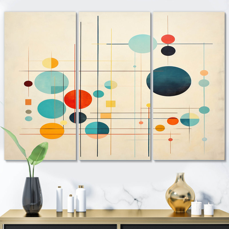 Syncronicities Midcentury Elegant Retro Art on Canvas, reproduction de 3 pièces, H 40 po x l 60 po x P 1 po