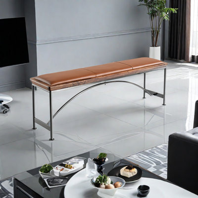 Banc rembourré en similicuir noyer noir et fer forgé