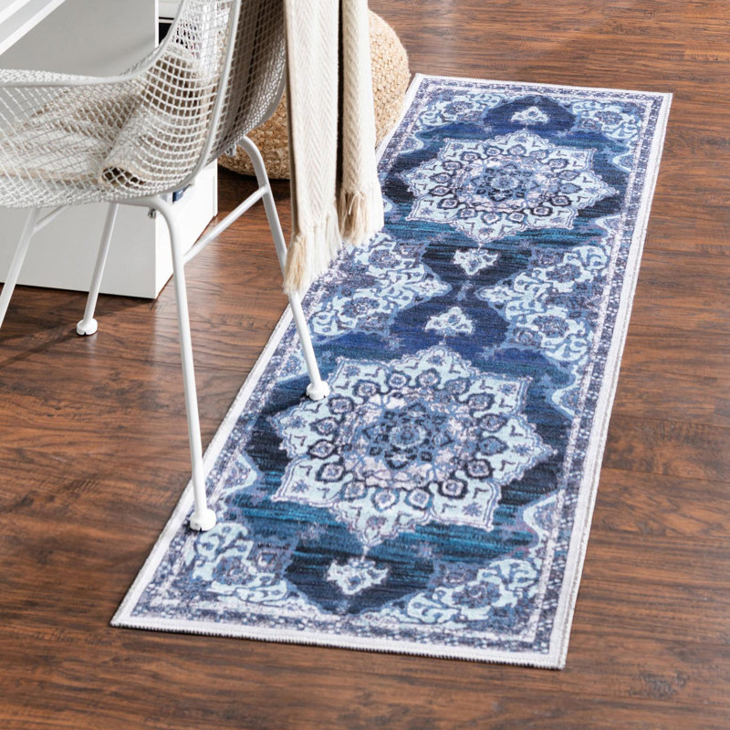 Tapis oriental gris / bleu Aten, Tapis de couloir 2 pi x 8 pi